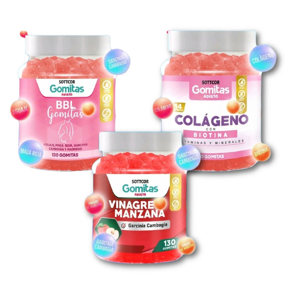 🍬COMBO DE GOMITAS  BBL, VINAGRE DE MANZANA, COLAGENO CON BIOTINA🍎💪